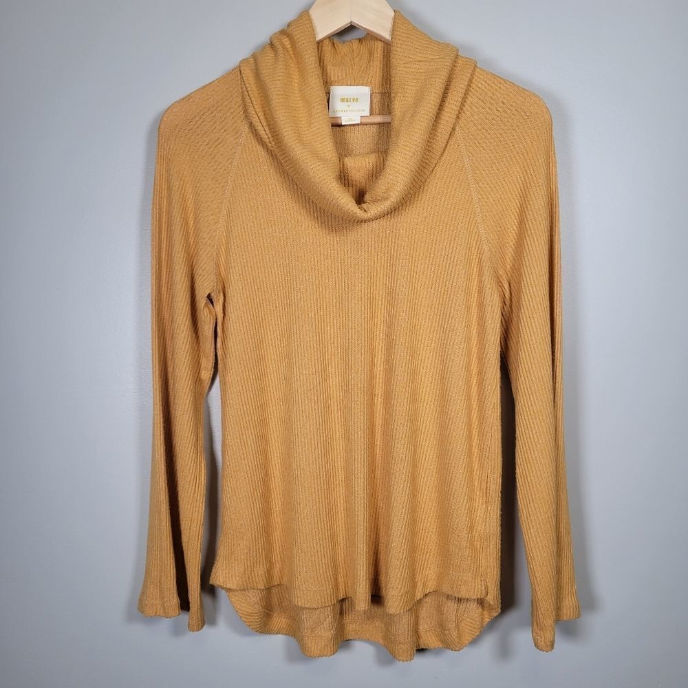 Maeve by Anthropologie Ribbed Pullover Cowl Neck Top